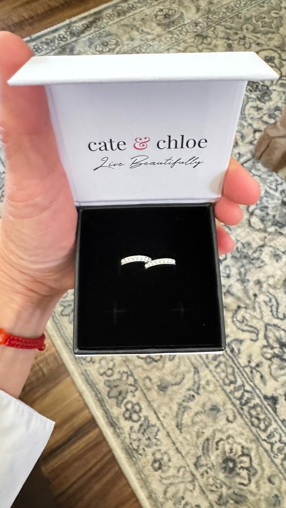 Lydia 18k White Gold Plated Hoop Earrings with Simulated Diamond Crystals - Customer Photo From Laura D.