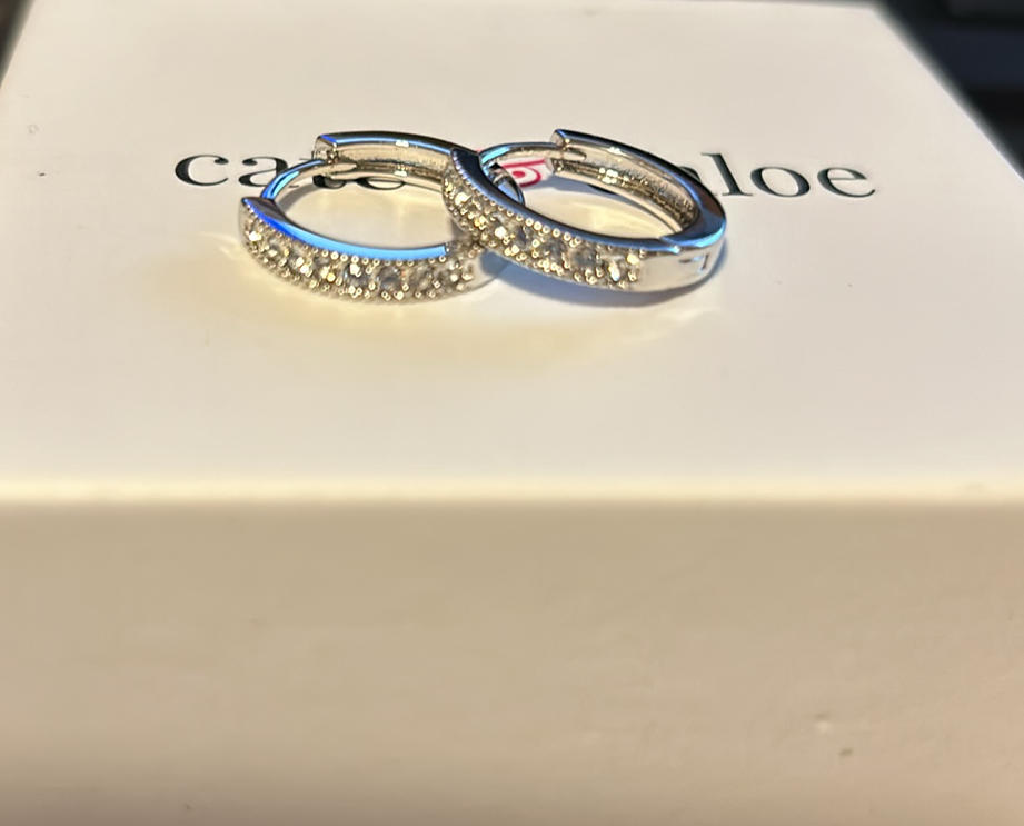 Lydia 18k White Gold Plated Hoop Earrings with Simulated Diamond Crystals - Customer Photo From Bailey