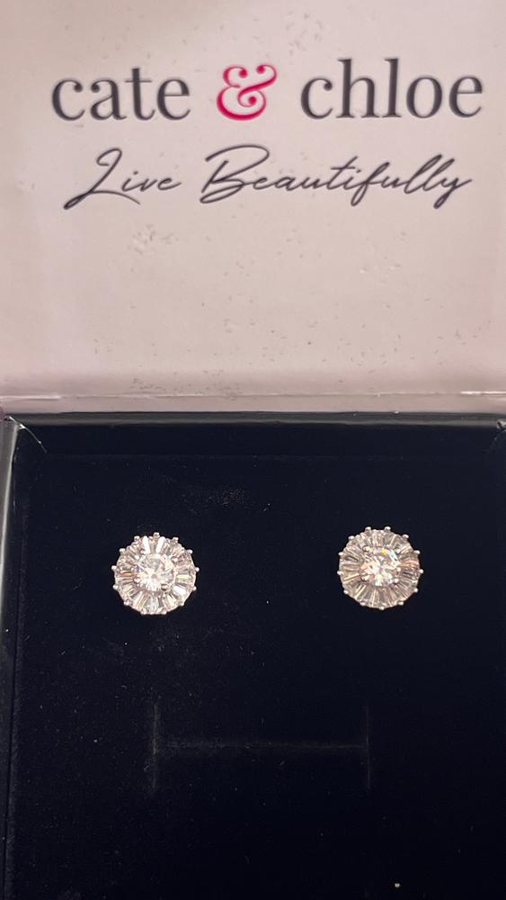 Ellee 18k White Gold Plated Stud Earrings with Simulated Diamond Crystals - Customer Photo From Kylie P.