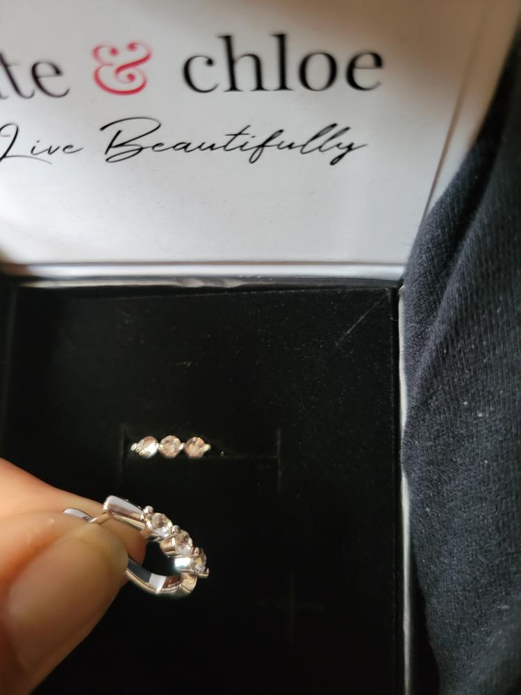 Lana "Elegant" 18K White Gold 3 Stone Swarovski Hoop Earrings - Customer Photo From Christy R.