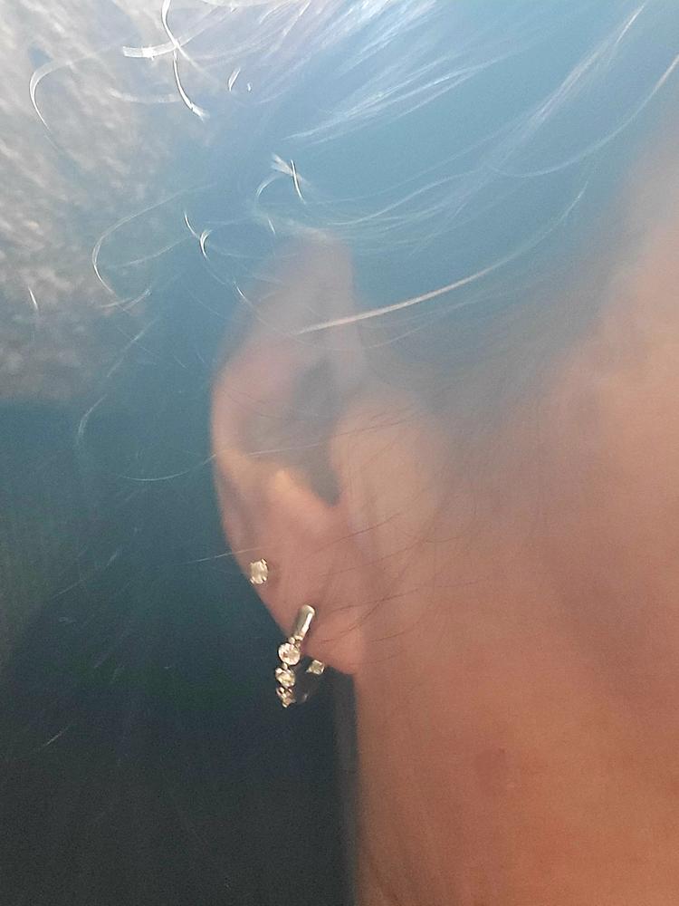 Lana "Elegant" 18K White Gold 3 Stone Swarovski Hoop Earrings - Customer Photo From Christy R.