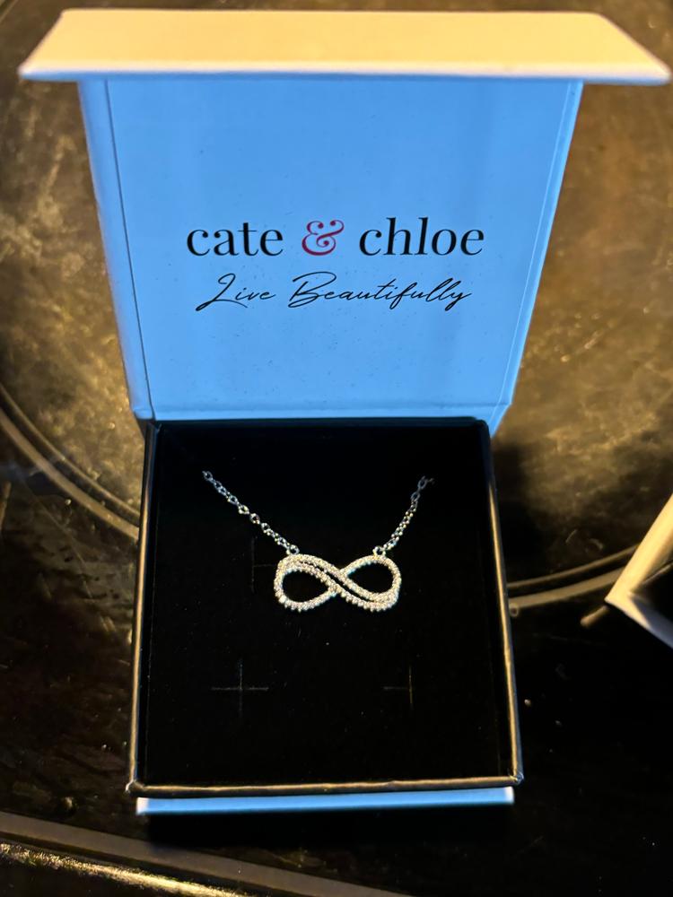 Tansy 18k White Gold CZ Crystal Infinity Pendant Necklace - Customer Photo From Christina C.