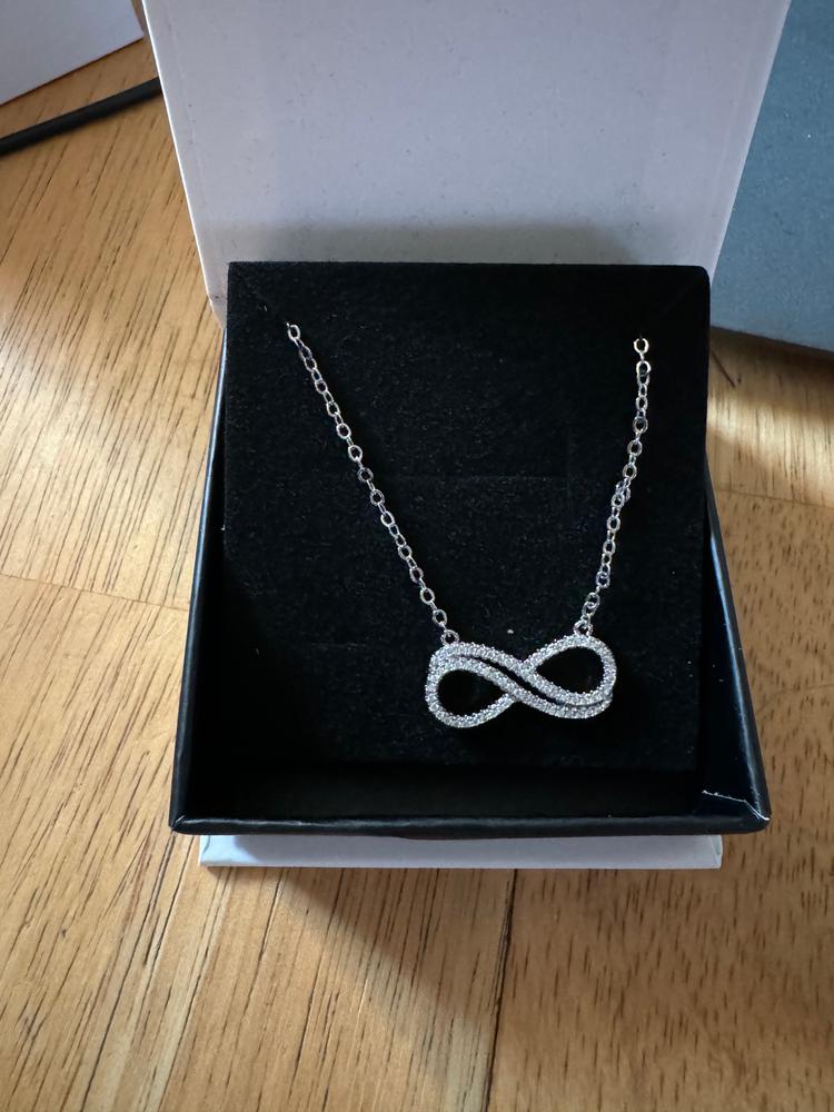 Tansy 18k White Gold CZ Crystal Infinity Pendant Necklace - Customer Photo From Krystal h.