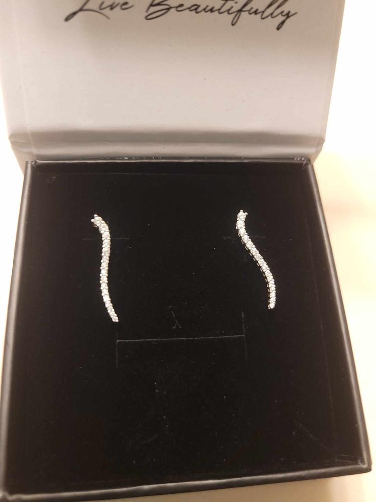 Isabella 18k White Gold Plated Sterling Silver Ear Climber Earrings with Crystals - Customer Photo From ts