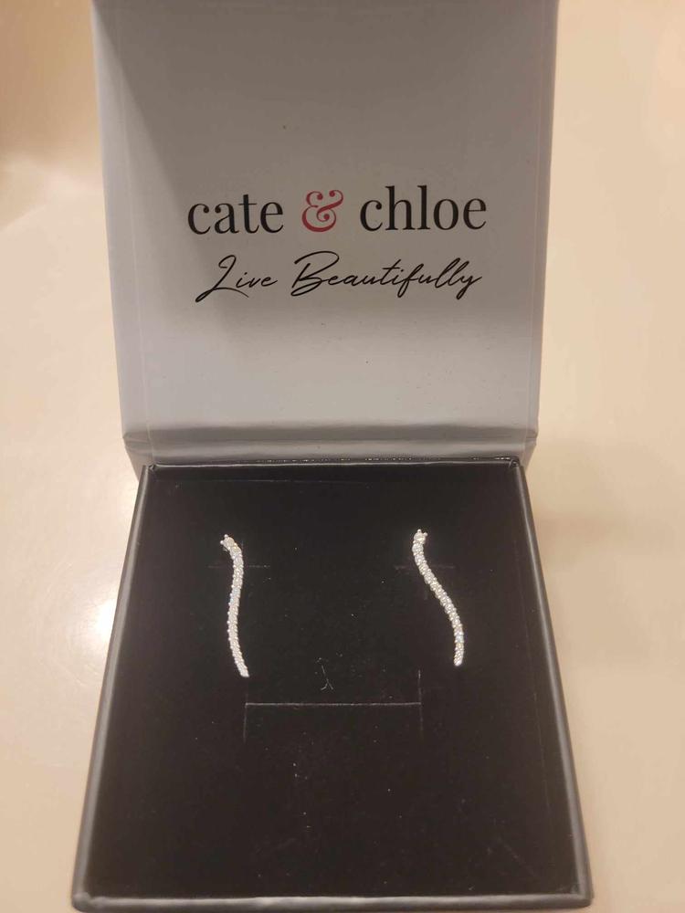 Isabella 18k White Gold Plated Sterling Silver Ear Climber Earrings with Crystals - Customer Photo From ts