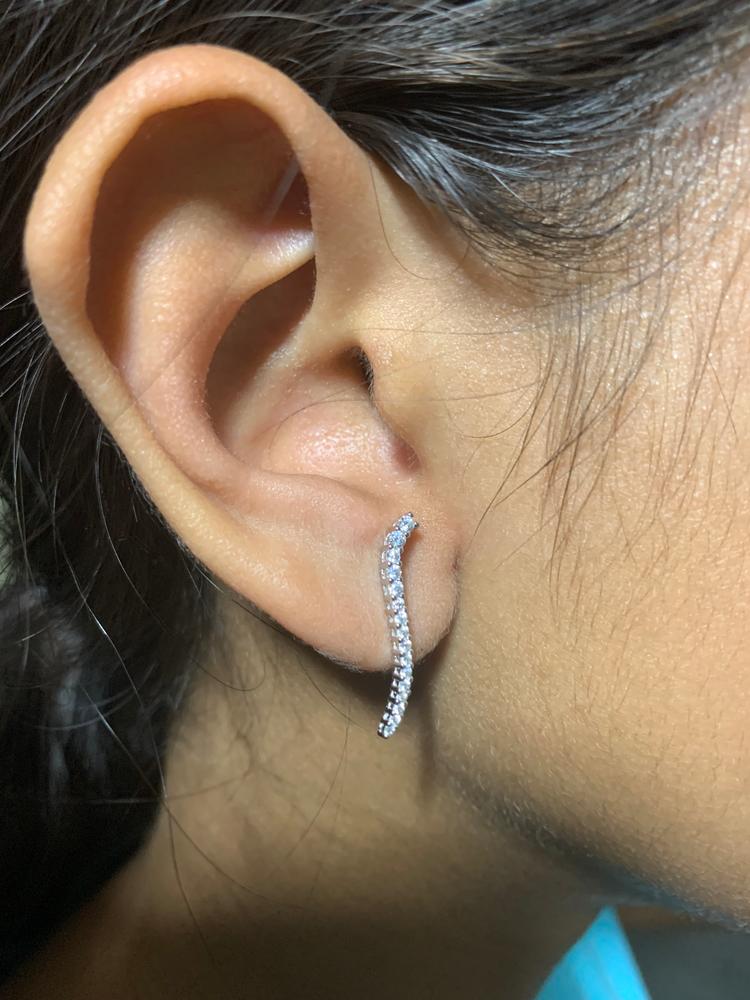 Isabella 18k White Gold Plated Sterling Silver Ear Climber Earrings with Crystals - Customer Photo From Bindu P.