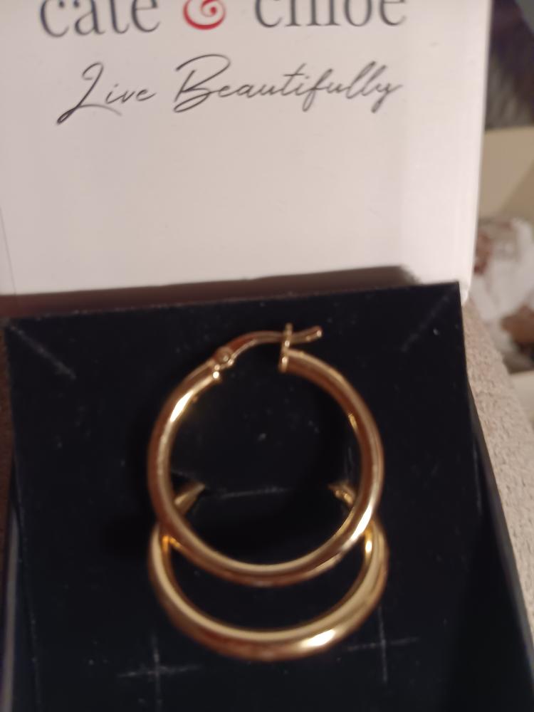 Amy Hoop Earrings - Yellow Gold Plated Hoop Earrings - Customer Photo From Deborah S.