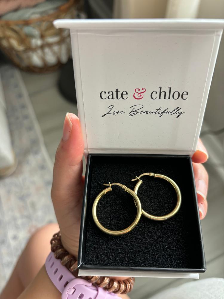 Amy Hoop Earrings - Yellow Gold Plated Hoop Earrings - Customer Photo From Kariel R.