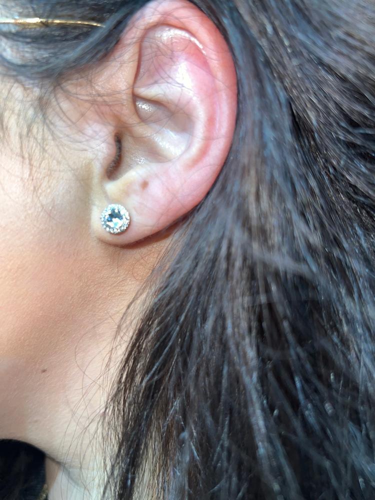 Royal 18k White Gold Plated Birthstone Halo Earrings with Round Cut Crystals - Customer Photo From EnaDia3