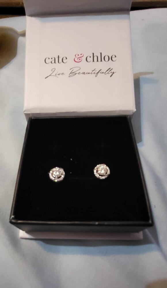 Moissanite by Cate & Chloe Jemma Sterling Silver Stud Earrings with Moissanite and 5A Cubic Zirconia Crystals - Customer Photo From KathyR