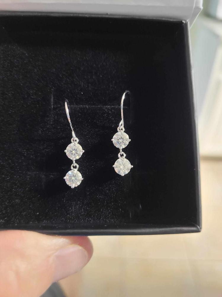 Moissanite by Cate & Chloe Talia Sterling Silver Dangle Earrings with Moissanite and 5A Cubic Zirconia Crystals - Customer Photo From tinams