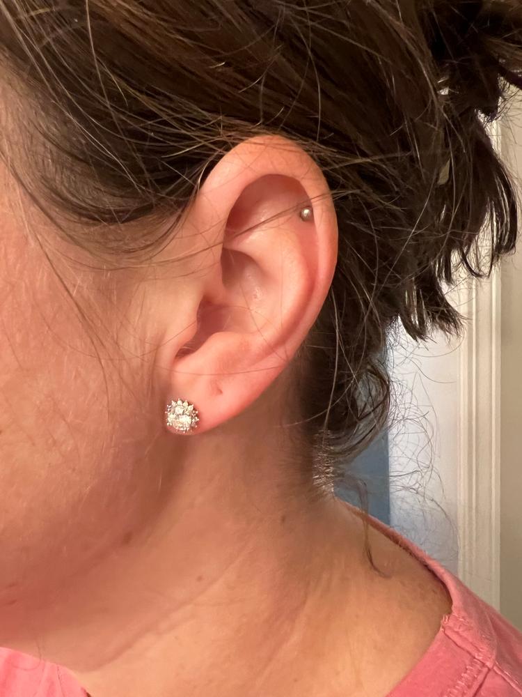 Moissanite by Cate & Chloe Starla Sterling Silver Stud Earrings with Moissanite and 5A Cubic Zirconia Crystals - Customer Photo From Kelli