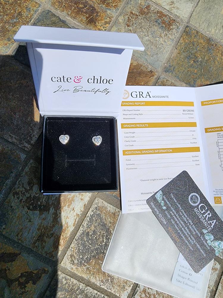 Moissanite by Cate & Chloe Briana Sterling Silver Heart Stud Earrings with Moissanite and 5A Cubic Zirconia Crystals - Customer Photo From Candi 