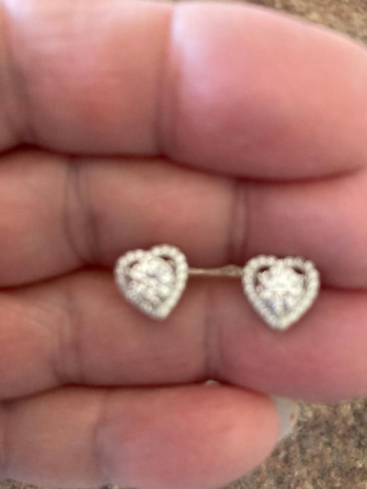 Moissanite by Cate & Chloe Briana Sterling Silver Heart Stud Earrings with Moissanite and 5A Cubic Zirconia Crystals - Customer Photo From Gail W.