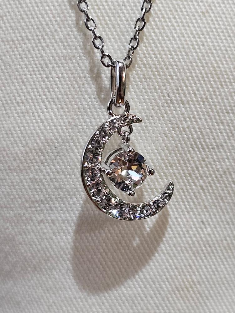 Luna Birthstone Necklace 18k White Gold Plated with Round Cut Crystals - Customer Photo From Timmy Z.