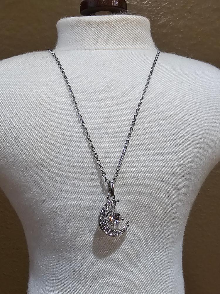 Luna Birthstone Necklace 18k White Gold Plated with Round Cut Crystals - Customer Photo From Timmy Z.