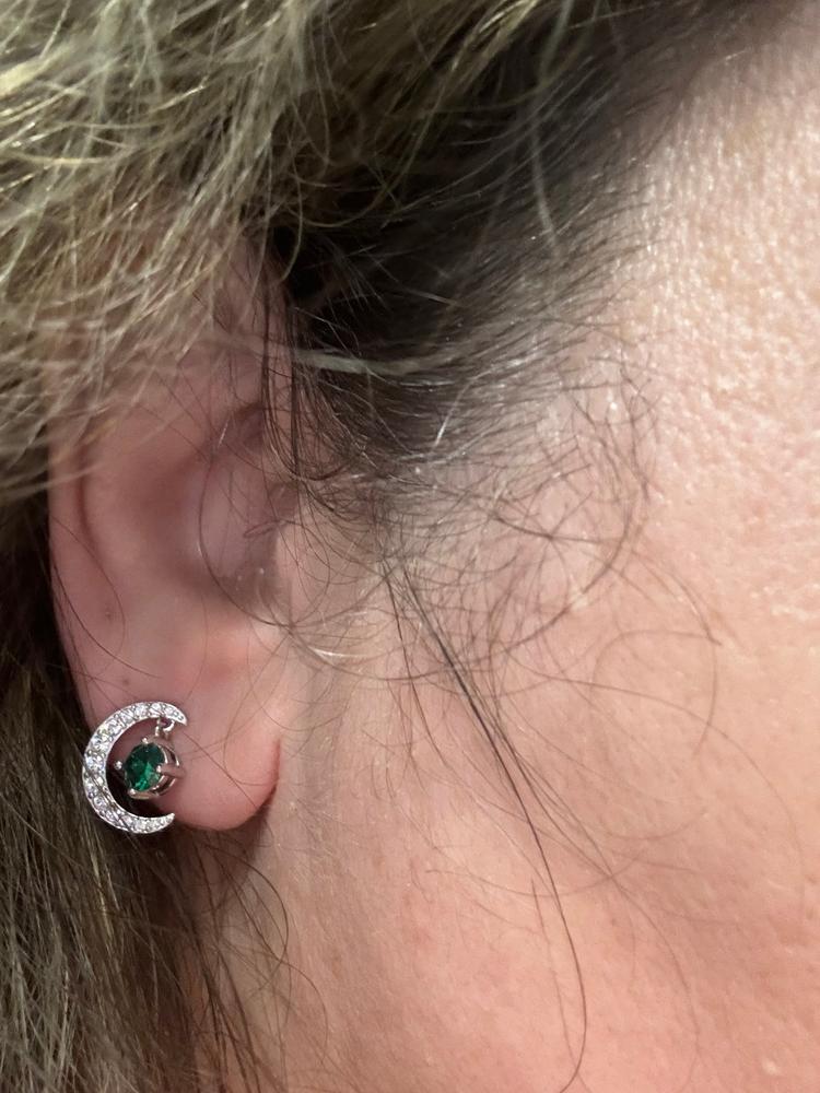 Luna Birthstone Stud Earrings 18k White Gold Plated with Round Cut Crystals - Customer Photo From Mac i.