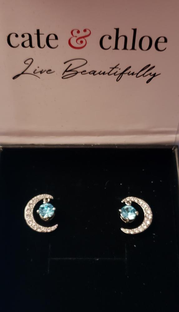 Luna Birthstone Stud Earrings 18k White Gold Plated with Round Cut Crystals - Customer Photo From Lynda