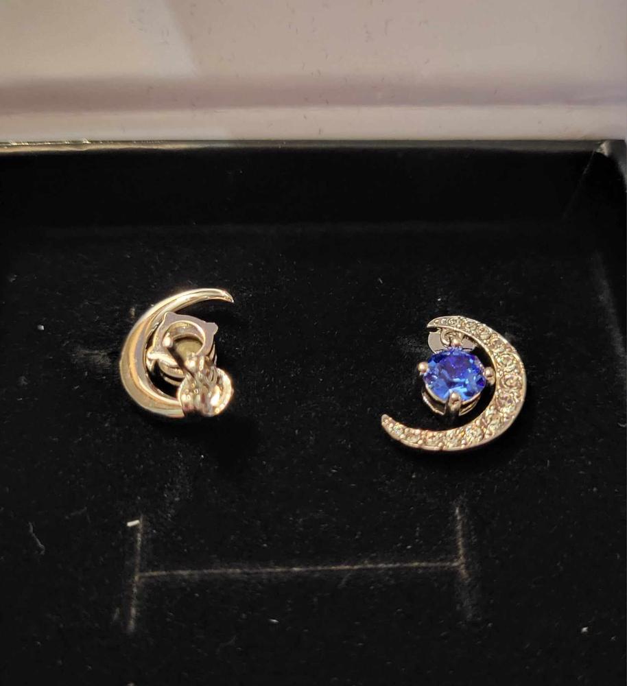 Luna Birthstone Stud Earrings 18k White Gold Plated with Round Cut Crystals - Customer Photo From Sarah