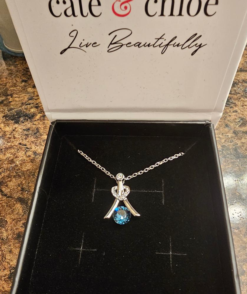 Serenity Birthstone Necklace 18k White Gold Plated with Round Cut Crystals - Customer Photo From J. H.