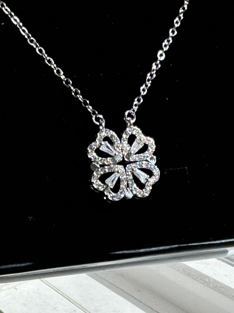 Kendra 18k White Gold Plated 2-in-1 Heart/Clover Pendant Necklace with Crystals - Customer Photo From Dani C.