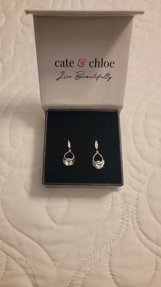 Brenda 18k White Gold Drop Earrings with Swarovski Crystals - Customer Photo From Dave B.