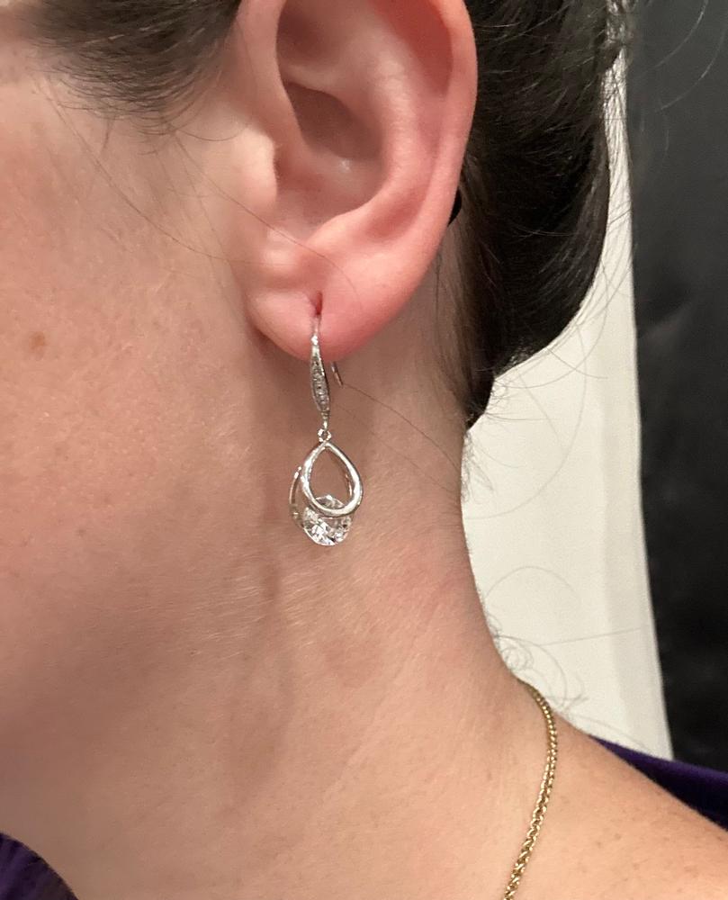 Brenda 18k White Gold Drop Earrings with Swarovski Crystals - Customer Photo From Rebekka S.