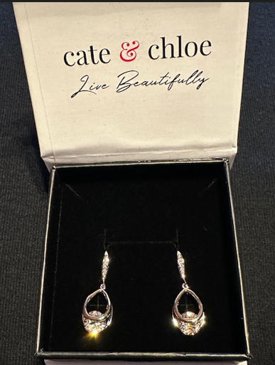 Brenda 18k White Gold Drop Earrings with Swarovski Crystals - Customer Photo From Catherine L.