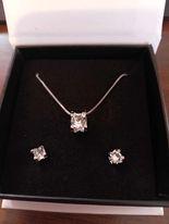 Clara 18k White Gold Plated Necklace and Earrings Jewelry Set with Solitaire Round Cut Crystal - Customer Photo From josh m.