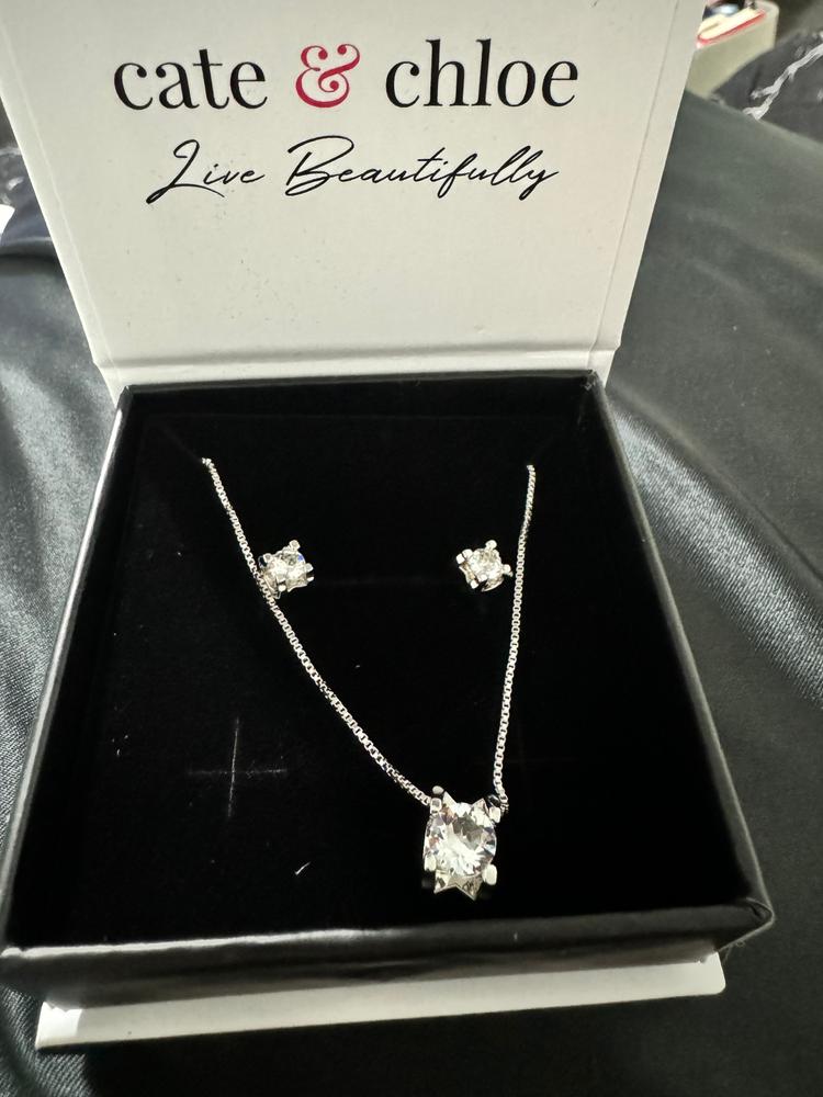 Clara 18k White Gold Plated Necklace and Earrings Jewelry Set with Solitaire Round Cut Crystal - Customer Photo From Marlene