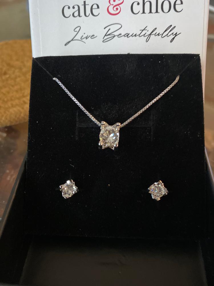 Clara 18k White Gold Plated Necklace and Earrings Jewelry Set with Solitaire Round Cut Crystal - Customer Photo From Artie B.