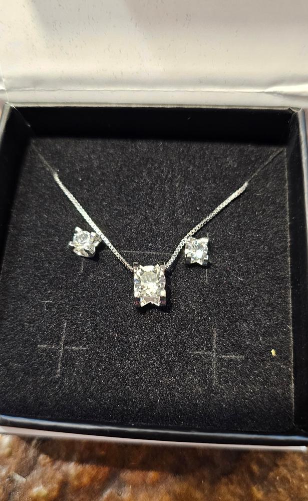 Clara 18k White Gold Plated Necklace and Earrings Jewelry Set with Solitaire Round Cut Crystal - Customer Photo From Serenity J.