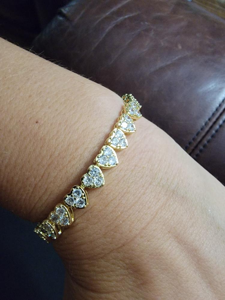 Donna 18k White Gold Plated Silver Heart Bracelet with Simulated Diamond Crystals - Customer Photo From Mary S.