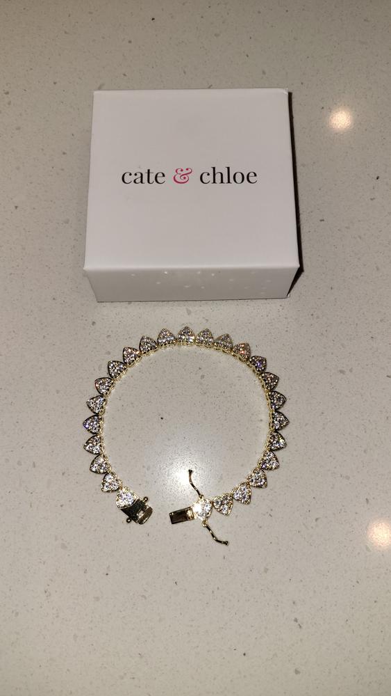 Donna 18k White Gold Plated Silver Heart Bracelet with Simulated Diamond Crystals - Customer Photo From Kate T.