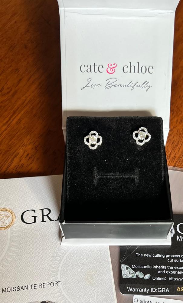 Moissanite by Cate & Chloe Charlotte Sterling Silver Stud Earrings with Moissanite and 5A Cubic Zirconia Crystals - Customer Photo From PookiesPrincess