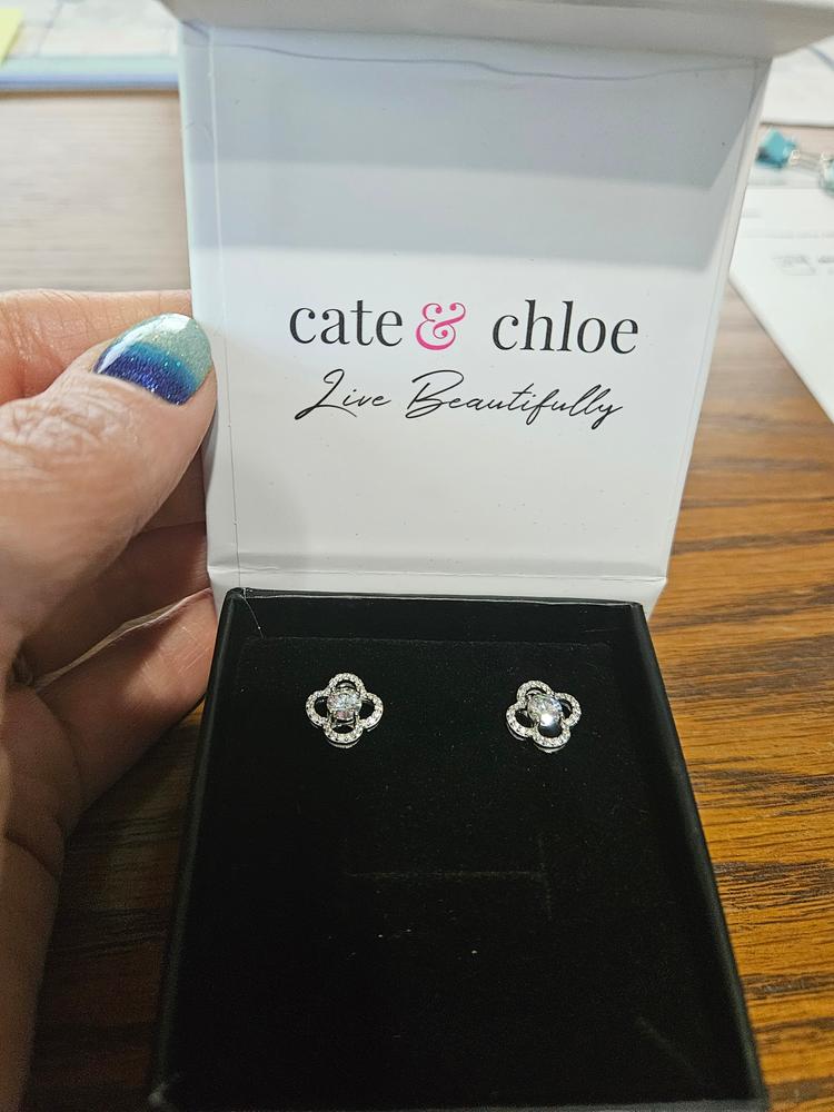 Moissanite by Cate & Chloe Charlotte Sterling Silver Stud Earrings with Moissanite and 5A Cubic Zirconia Crystals - Customer Photo From Michelle G.