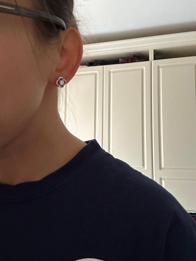 Moissanite by Cate & Chloe Charlotte Sterling Silver Stud Earrings with Moissanite and 5A Cubic Zirconia Crystals - Customer Photo From Cee C.