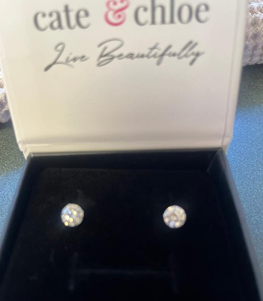 Moissanite by Cate & Chloe Vera Sterling Silver Stud Earrings with Moissanite and 5A Cubic Zirconia Crystals - Customer Photo From Kim P.