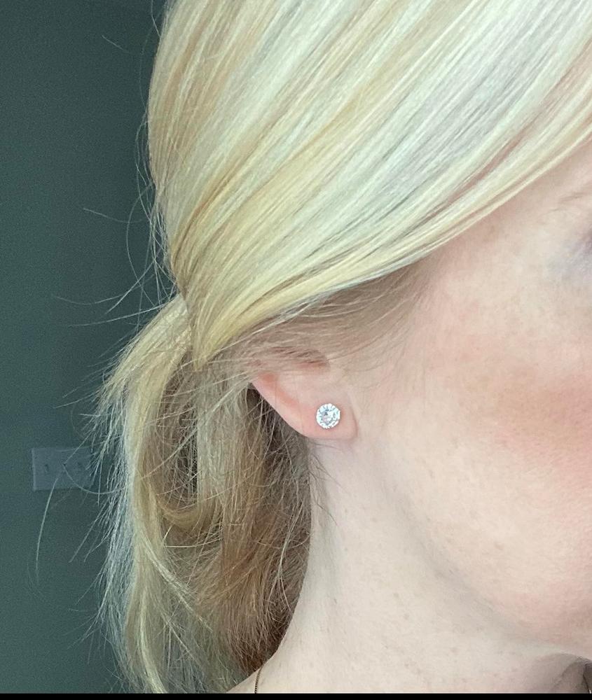 Moissanite by Cate & Chloe Vera Sterling Silver Stud Earrings with Moissanite and 5A Cubic Zirconia Crystals - Customer Photo From Kim P.