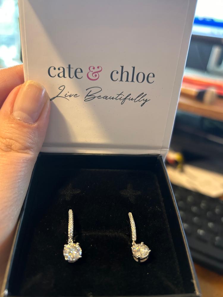 Moissanite by Cate & Chloe Finley Sterling Silver Drop Earrings with Moissanite and 5A Cubic Zirconia Crystals - Customer Photo From Kristy