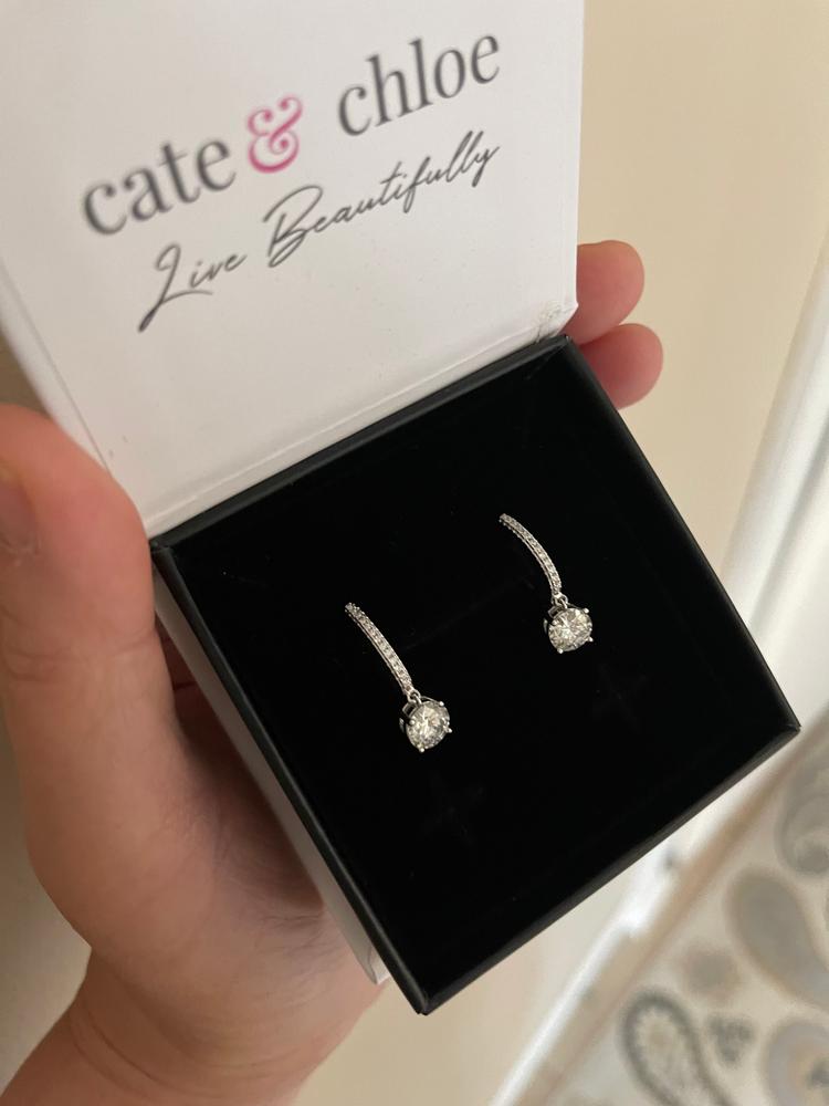 Moissanite by Cate & Chloe Finley Sterling Silver Drop Earrings with Moissanite and 5A Cubic Zirconia Crystals - Customer Photo From Mary