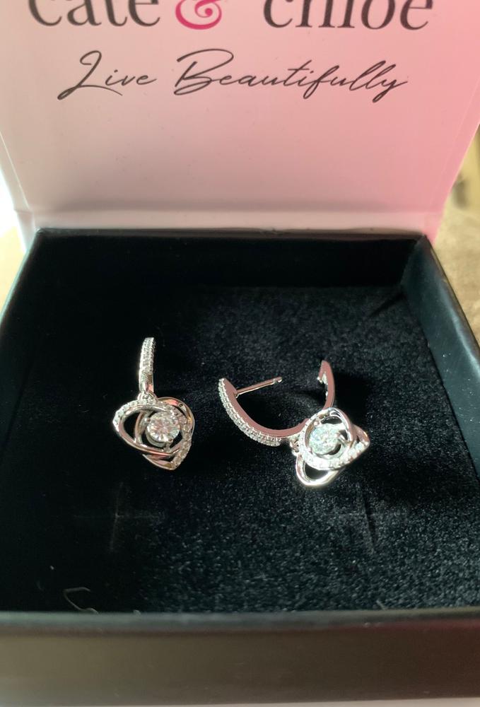 Moissanite by Cate & Chloe Naomi Sterling Silver Drop Earrings with Moissanite and 5A Cubic Zirconia Crystals - Customer Photo From Deborah