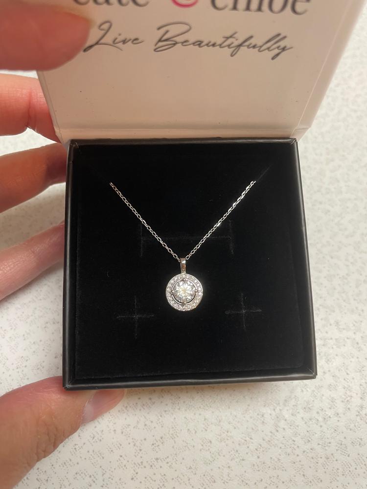 Moissanite by Cate & Chloe Jordan Sterling Silver Necklace with Moissanite and 5A Cubic Zirconia Crystals - Customer Photo From Des B.