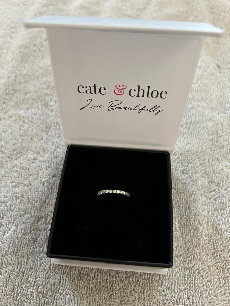 Moissanite by Cate & Chloe Sadie Sterling Silver Ring with Moissanite and 5A Cubic Zirconia Crystals - Customer Photo From Denise W.