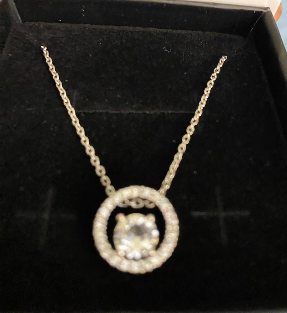 Reign 18k White Gold Plated Halo Crystal Necklace - Customer Photo From Michele
