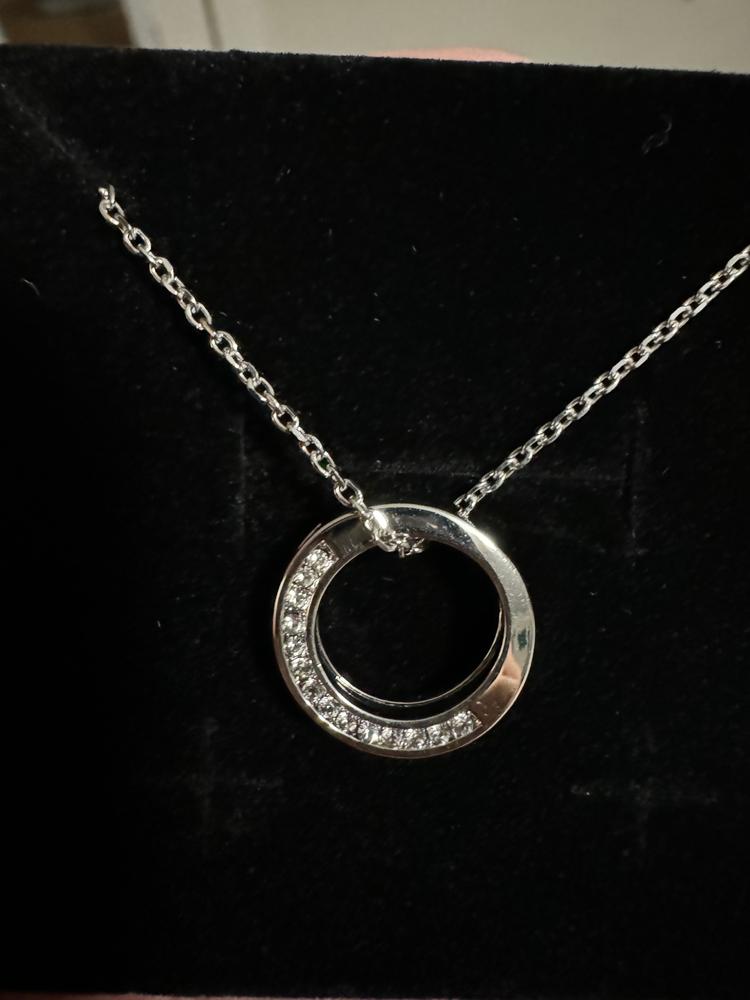 Vivianna 18k White Gold Plated Circle Pendant Necklace with Crystals - Customer Photo From Hollis