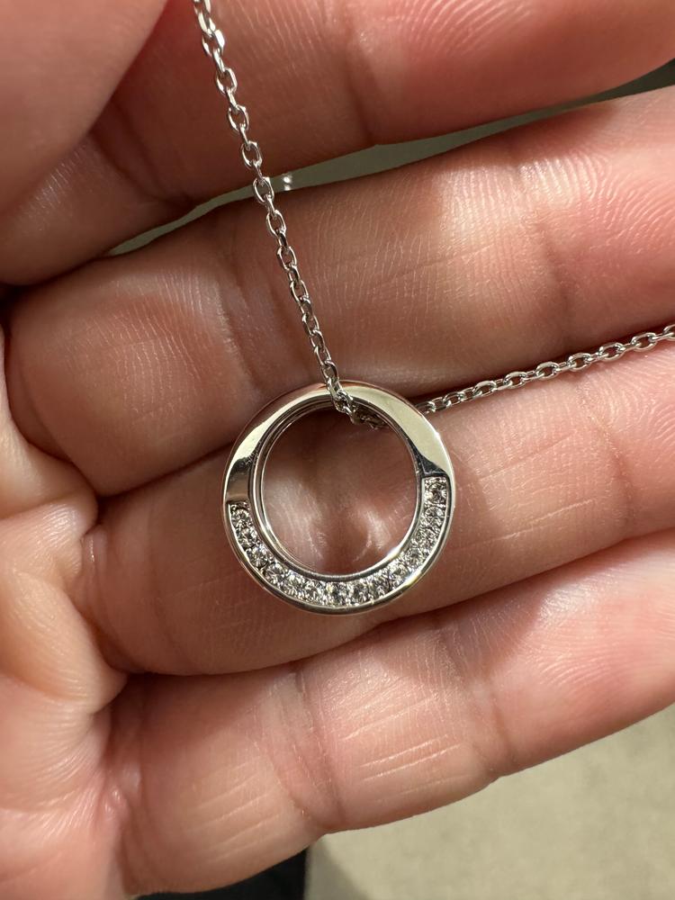 Vivianna 18k White Gold Plated Circle Pendant Necklace with Crystals - Customer Photo From Hollis