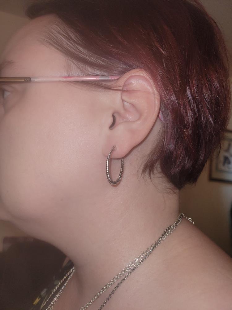 Matilda 18k White Gold Plated Hoop Earrings - Customer Photo From Denise W.