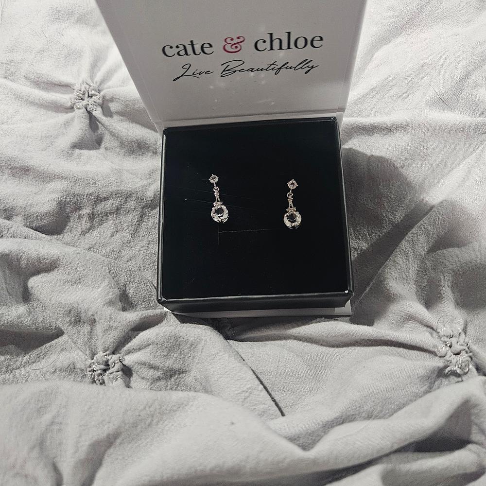 Isla 18k White Gold Plated Dangle Stud Earrings with Round Crystals - Customer Photo From Alys K.