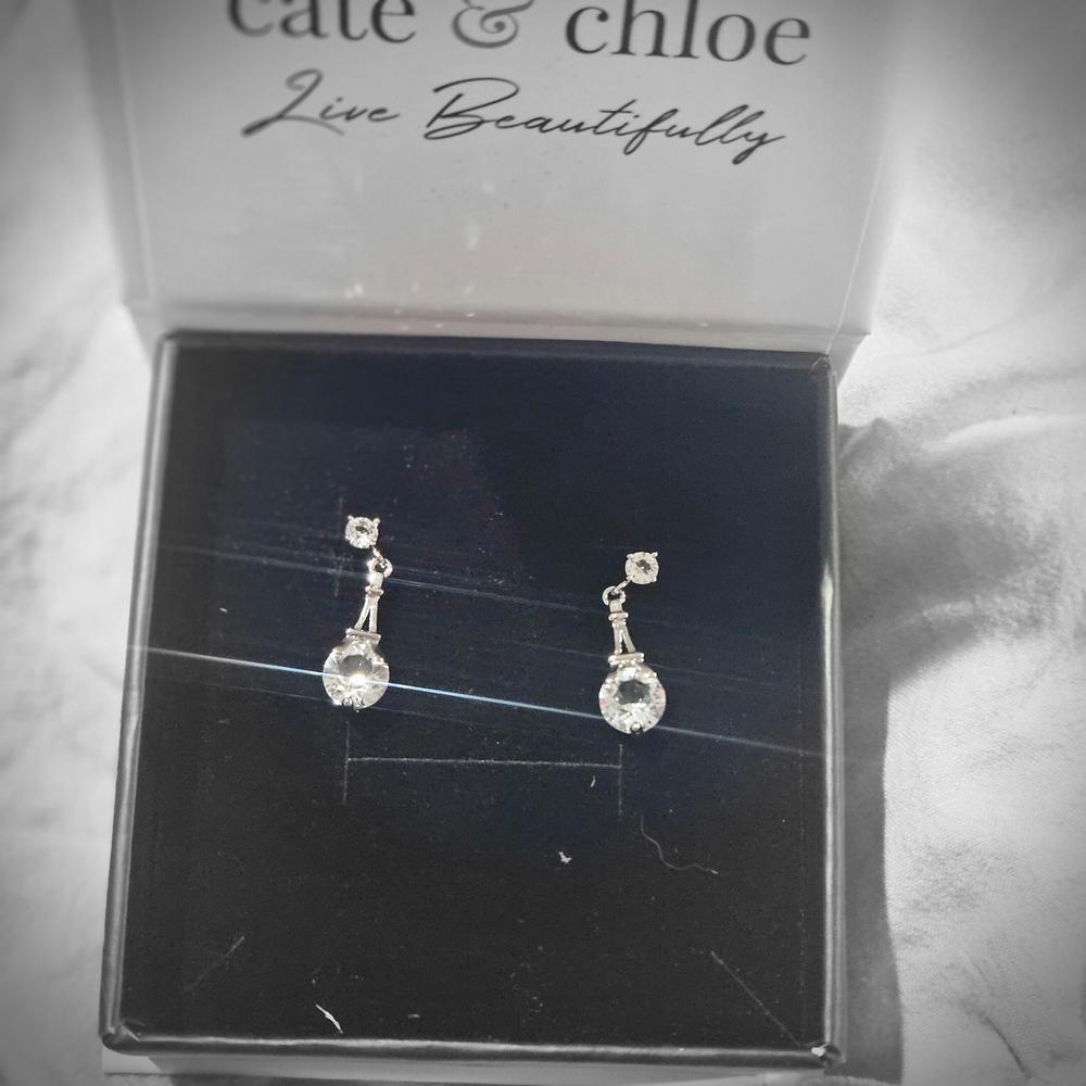 Isla 18k White Gold Plated Dangle Stud Earrings with Round Crystals - Customer Photo From Alys K.